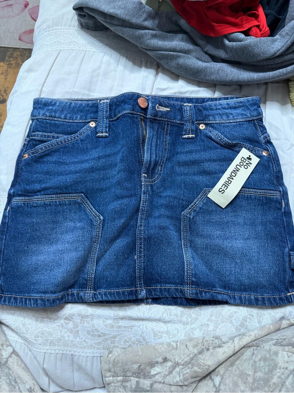 No Boundaries Blue Denim Mini Skirt with Front Patch Pockets - Picture 1 of 3